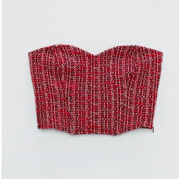 NWT Zara Textured Tweed Corset Strapless Top - Picture 3 of 4